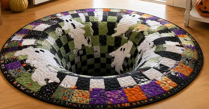 3D vortex halloween rug with a mummy climbing out of the pit
